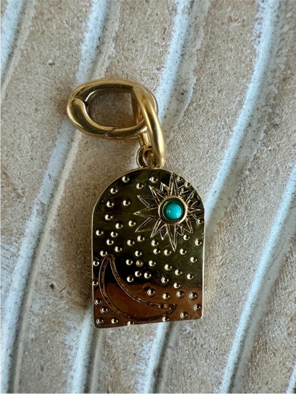 Mayamar 24 Karat Gold Moon & Star Charm with Turquoise Stone Accent